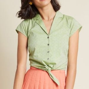 Modcloth Sage Button Down Crop Top